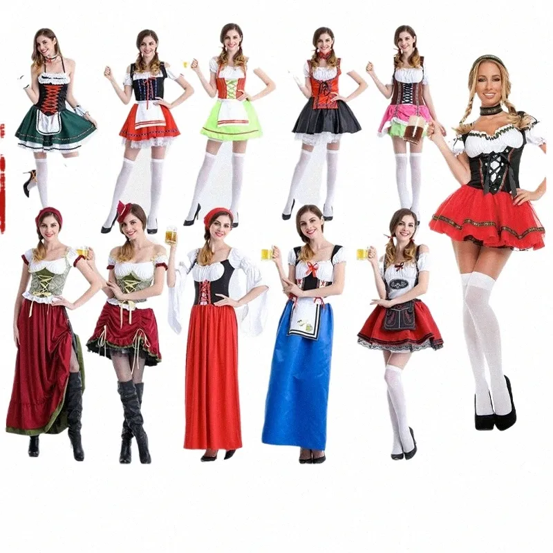 Femmes adultes Oktoberfest Dirndl Costume Bavière Beer Party Carnaval Serveur Dr Wench Maid Lolita Jupe Cosplay Fantasia Outfit K5qQ #