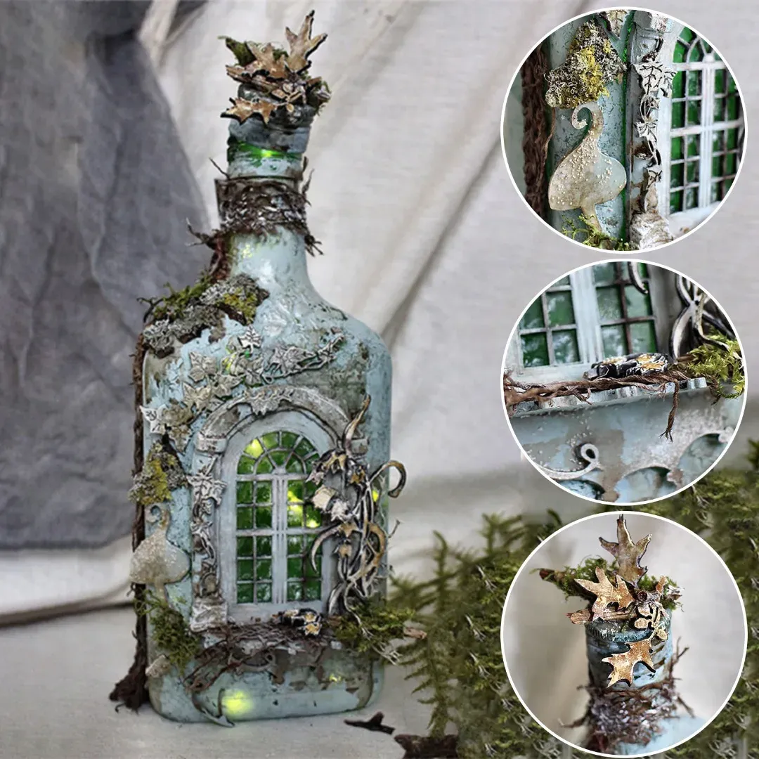 Sculptures 1pc Retro Forest Fairy Angle Fairy House Luminous Wine Bottle Resin Ornaments Garden Yard Home Table Desk Sculptures Decoration