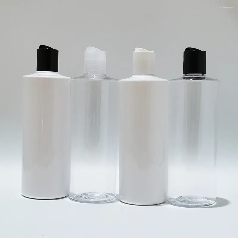 Bouteilles de stockage 15 pièces 400 ml vides en plastique blanc transparent rechargeables de voyage avec capuchon supérieur à disque pour shampoing Gel douche Toner