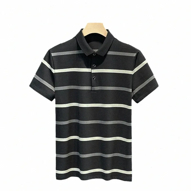 summer Fi Men Short Sleeve Striped Polo Shirt Street Male Clothes Versatile T-shirt New Social Busin Casual Basic Tops e0wg#