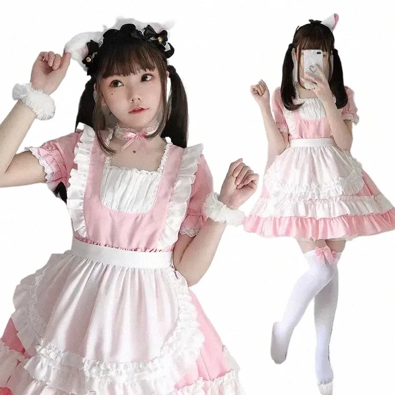 2022 New Pink Cat Maid Outfit Lolita Soft Girl Dr Loli Maid Uniform Anime U0qf #