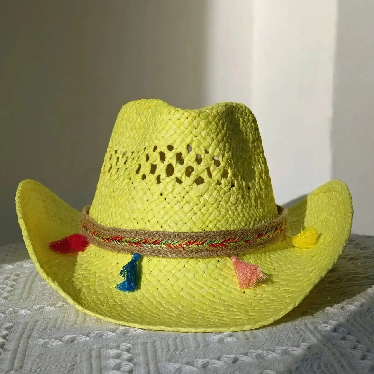 Femmes Cowboy chapeau de paille Western soleil printemps chevalier hommes Jazz été Sombrero hombre 240326