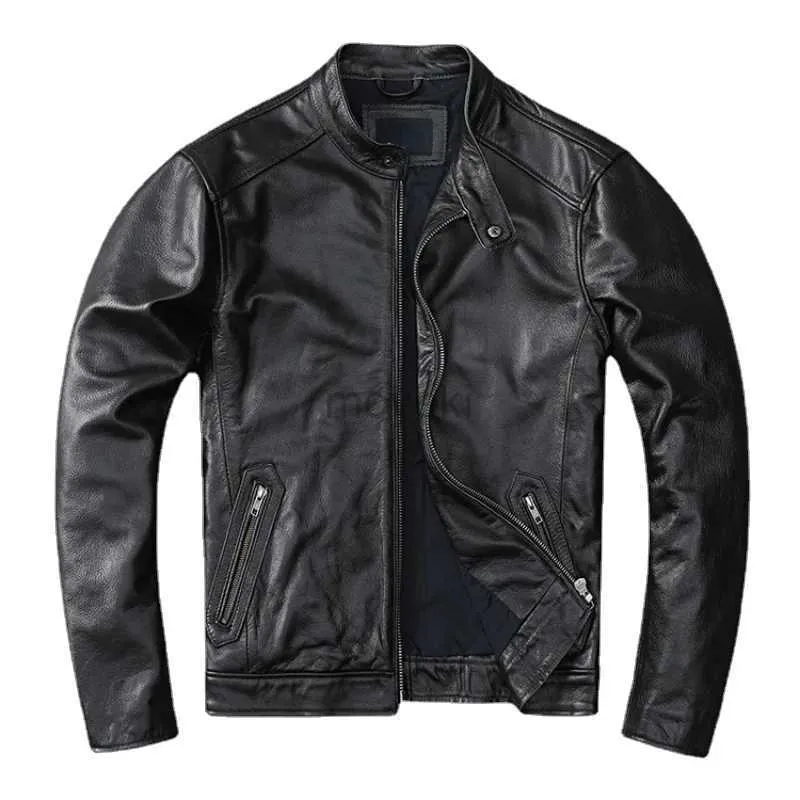 Heren leer kunstleer lente natuurlijk echt leer voor man motorfiets slanke mannelijke jas heren schapenvacht biker mode kleding 240330