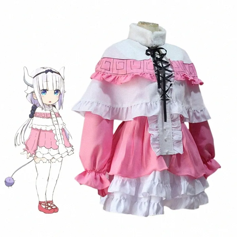 Kanna Kamui CosplayコスチュームKawaii Lolita Skirt Set Anime Maid Outfit Shird Miss Kobayi's Drag Mai