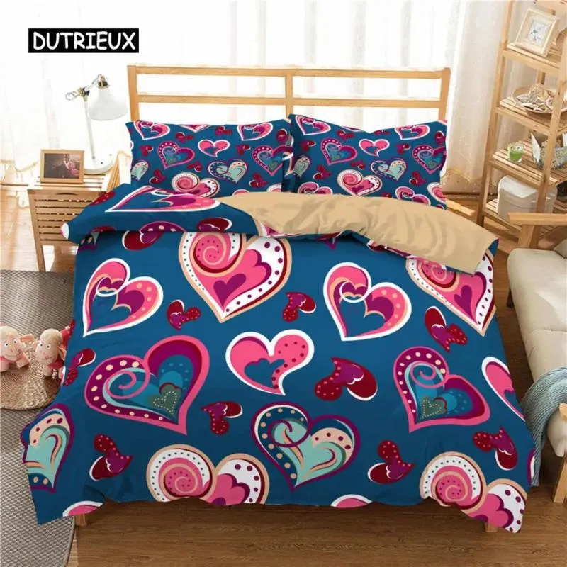 Ensembles de literie Love Heart Cover Cover Set pour les filles Kids Kids Coeurs Migne Couetter Géométrique Romantic Polyester Quilt