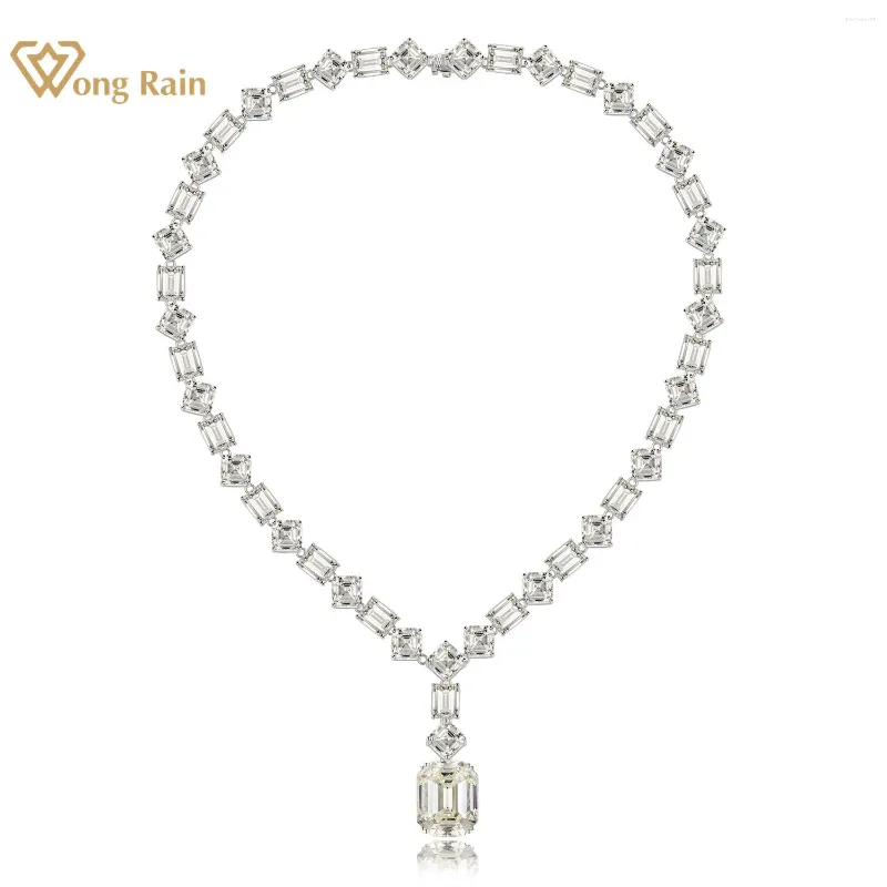 Pendentifs Wong Rain luxe 925 en argent Sterling VVS 3EX 50 CT taille émeraude simulé Moissanite pierre précieuse pendentif collier bijoux fins