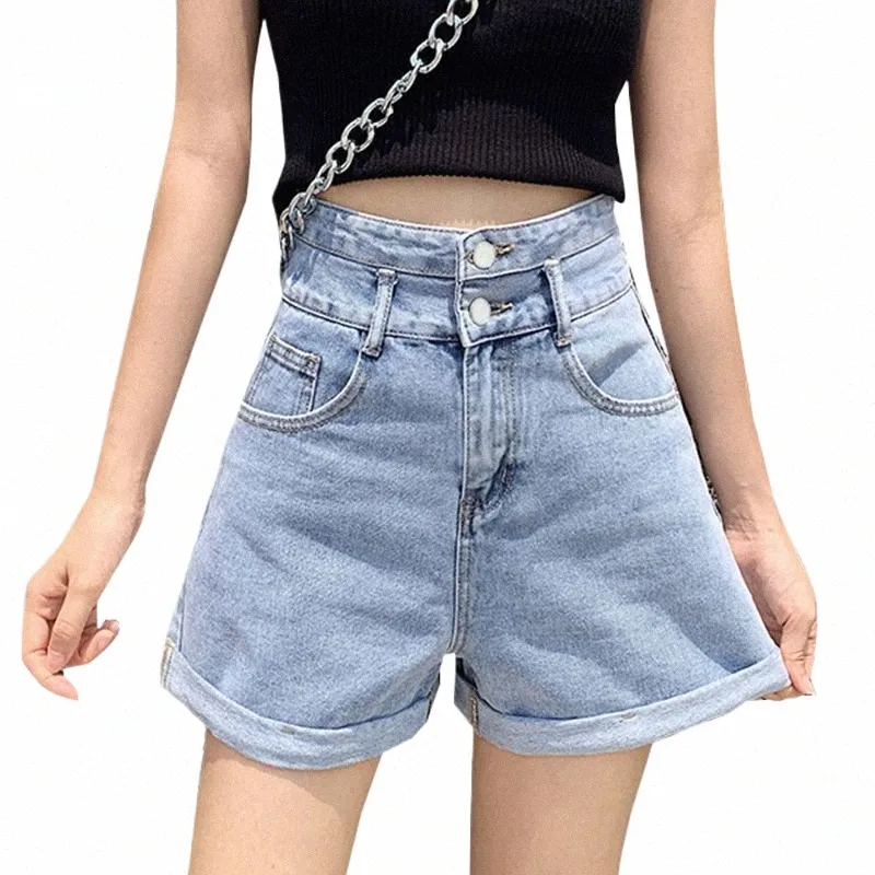 2024 verão azul denim shorts para mulheres coreano fi cintura alta shorts feminino all-match casual solto calças de brim curtas mulher n7nT #