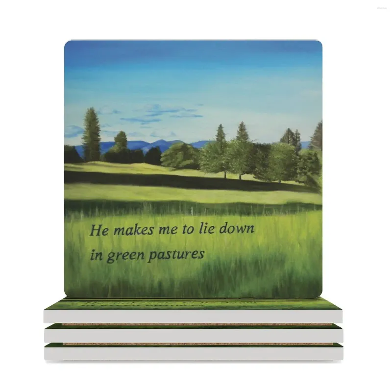 Table Mats Green Pastures Psalm Ceramic Coasters (Square) For Cups Set Coffee Custom Ceramics