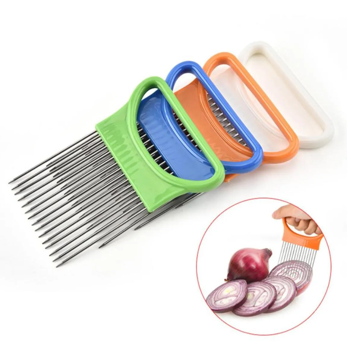 Gadget da cucina Affettatrice per cipolla Pomodoro Verdure Forchetta per cipolla sicura Affettare verdure Utensili da taglio Taglierina per pomodoro Ago per carne Nuovo9790715