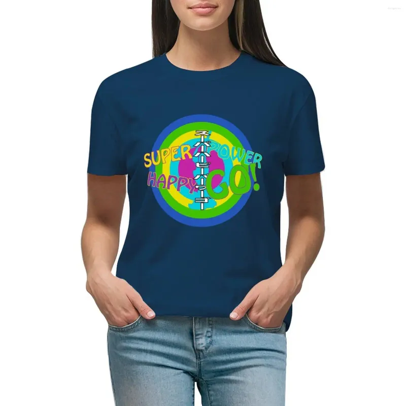 Polo da Donna SUPER HAPPY POWER GO!T-shirt Kawaii Vestiti Camicia con stampa animalier per ragazze Magliette da allenamento per donna