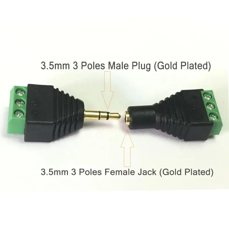 2024 10pcs CCTV Phono Plug Jack Adattatore maschio / femmina con 3 pin AV Balun Connettore terminale Balun Connettore CCTV Plug Plug 3 POLI