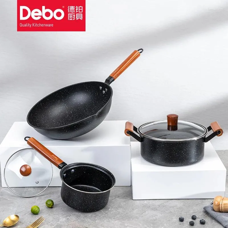 Cookware Sets Debo High Quality Pot Set Of Three-piece Value Cutting Board Cutter Wok Soup Frying Pan Non-stick Kitchen