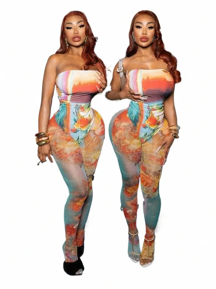 Bizarre Puss Esthétique Imprimer Femmes 2 Pièces Ensemble Skinny Élastique Strapl Body Tops + Leggings Assortis Streetwear Minuit Costumes v4su #