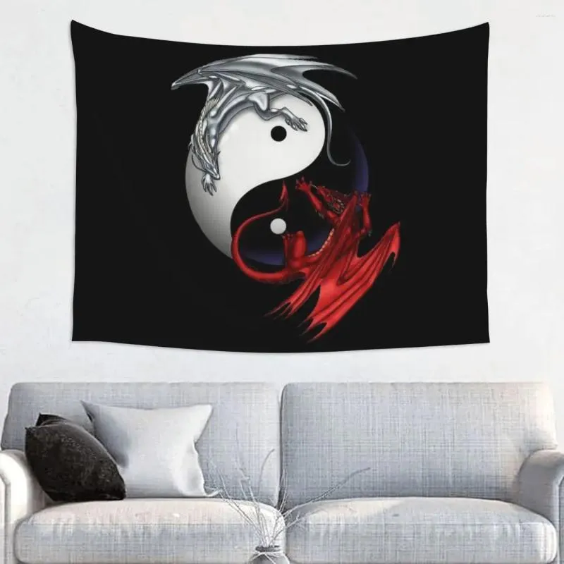 Tapeçarias Yin Yang Dragons Hippie Tapeçaria para decoração de quarto Decoração de casa