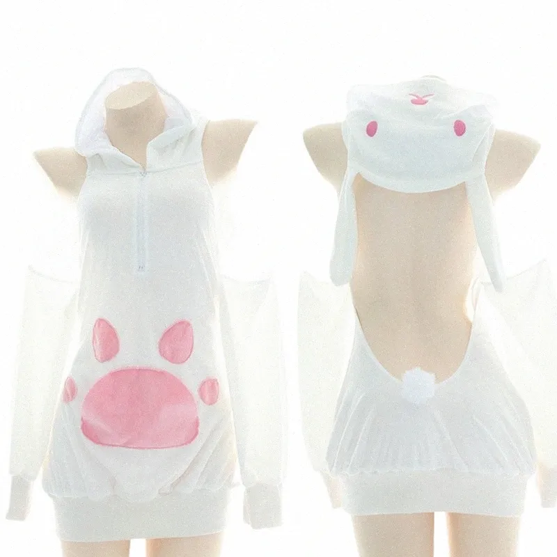 Лолита Gir милый кот свитер сексуальный кролик горничная униформа косплей аниме женщины любовь полые короткие костюмы Dr наряды костюм F2QC #