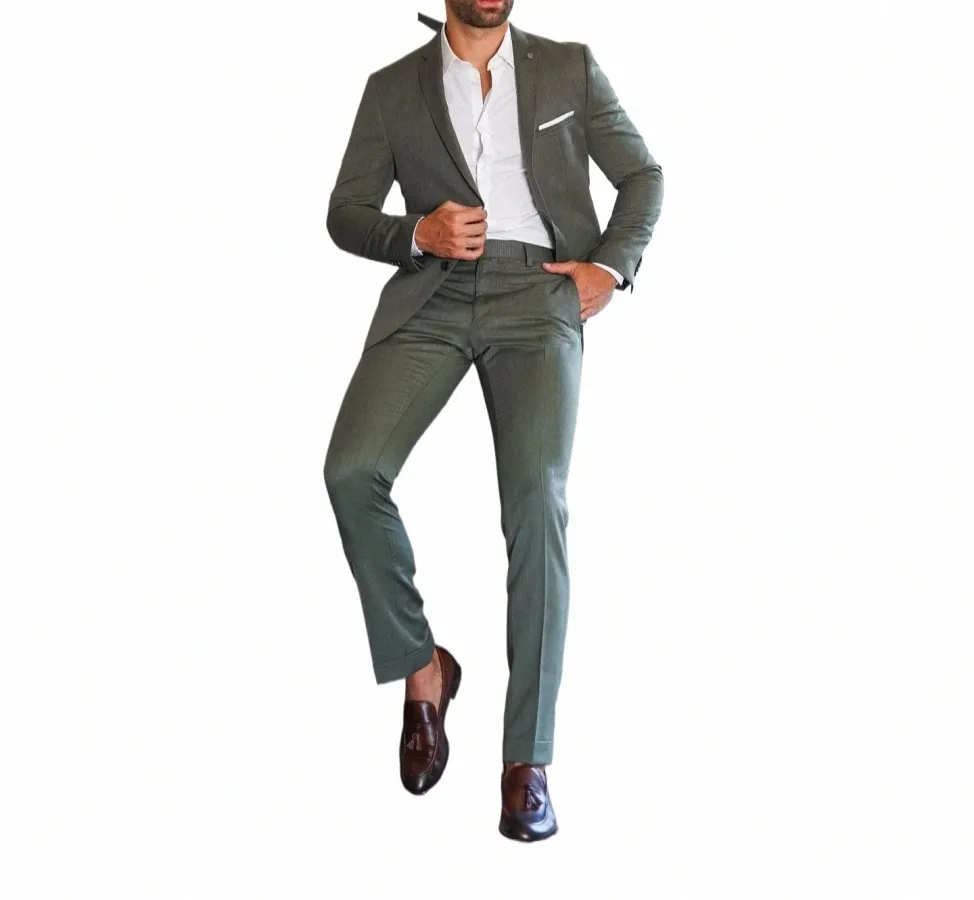 traje verde oliva para hombre, esmoquin ajustado para boda, ropa formal persalizada, chaqueta y pantales, novedad de 2023, 2 peças v06d#