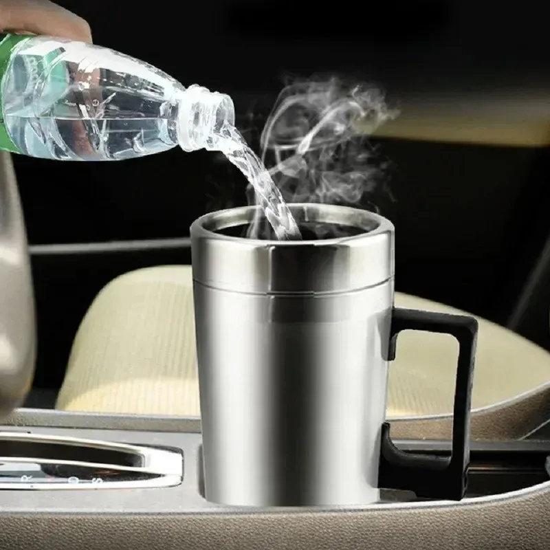 Новый 2024 300 мл/500 мл интеллектуального цифрового дисплея Отобранная чашка, серебряный/черный нагреватель автомобилей, подходит для автомобилей «Путешествие» для автомобильного путешествия водяной чашки »
