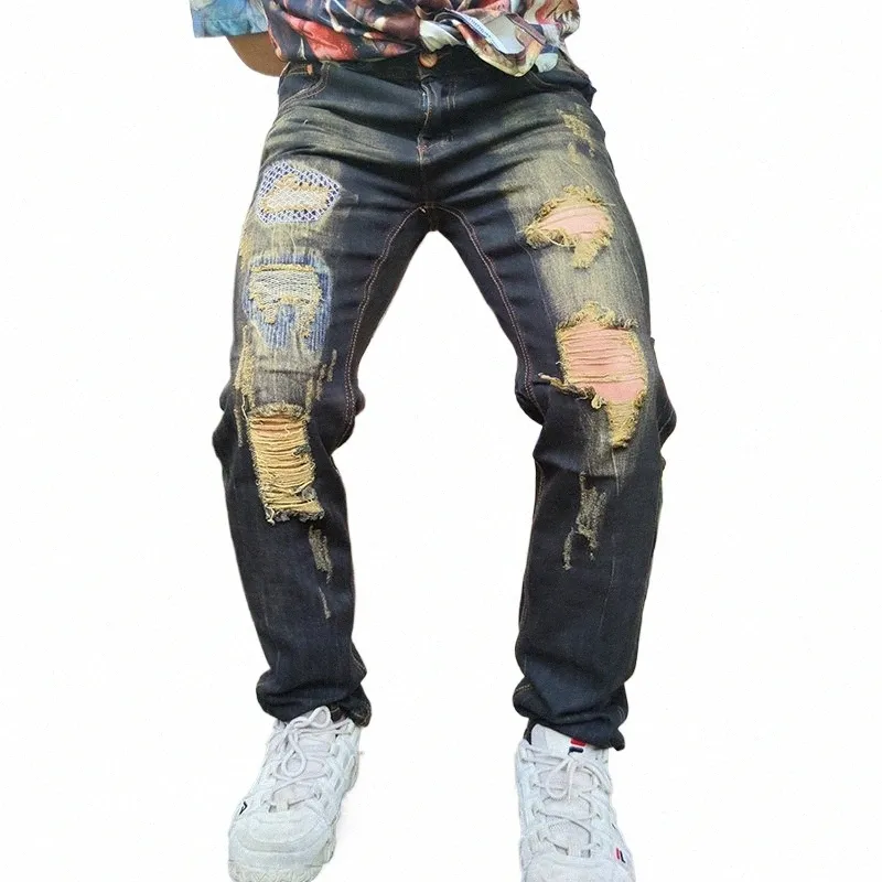 Высокое качество мужские джинсовые рваные дизайнерские мотоциклетные прямые мужские брюки Lg с дырками плюс размер 28-42 Роскошные брюки d6Zd #