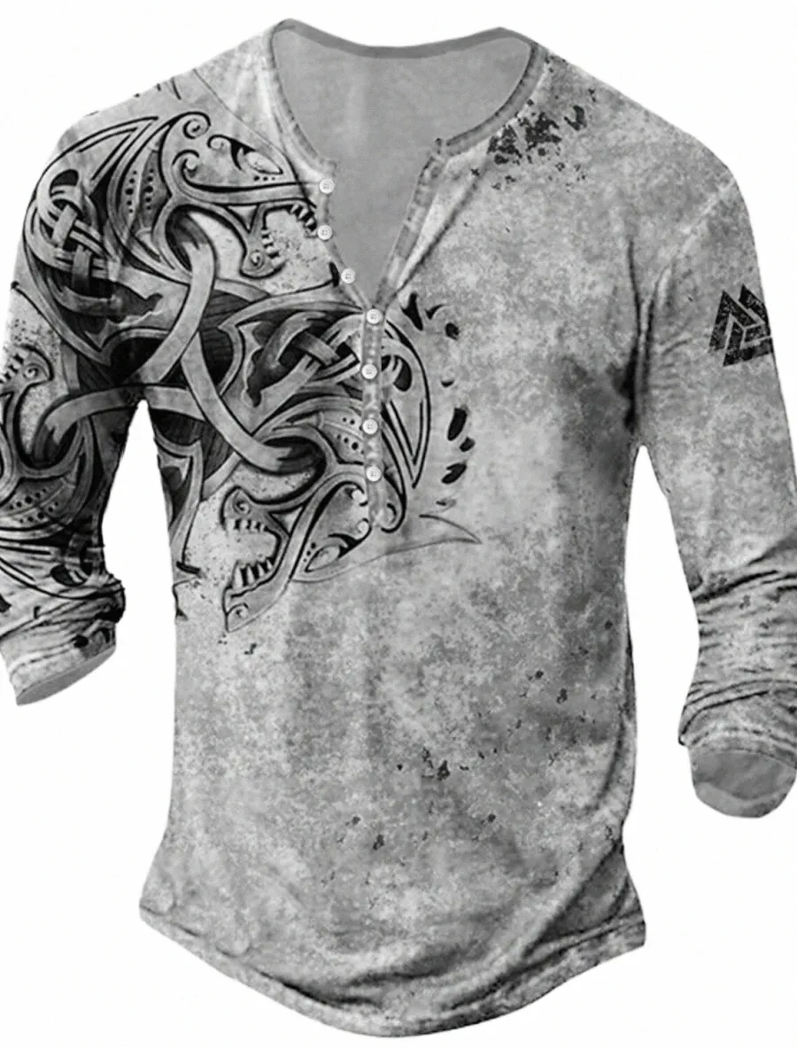 Männer Henry Shirt Grafik Viking Henry Kleidung 3D Gedruckt Outdoor Casual Lg Sleeve Butt Print Fi Designer Fi C2E0 #