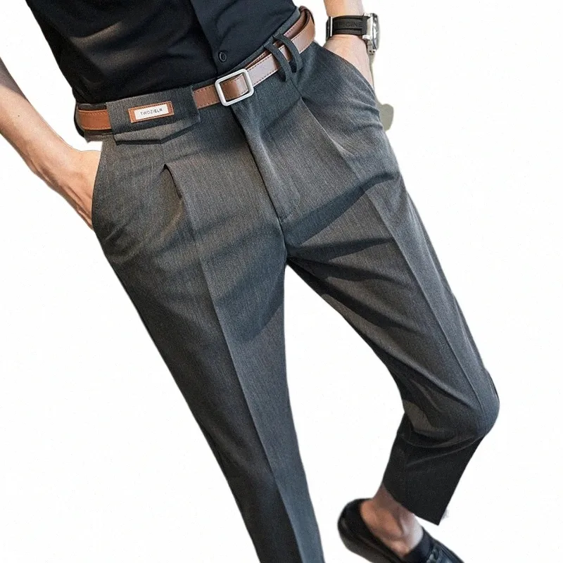 2023 Korean Men Suit Pants Casual Busin Dr Pants Fi Belt Office Social Streetwear Wedding Trousers Pantal Homme 36 c6fb#