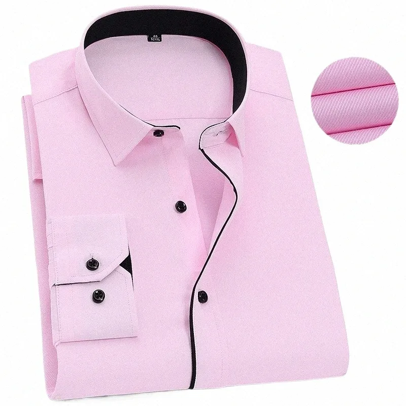 Dr camisa masculina de grandes dimensões outono clássico lg manga rosa sarja tecido preto social camisa magro ajuste escritório casamento masculino topos q2nJ #