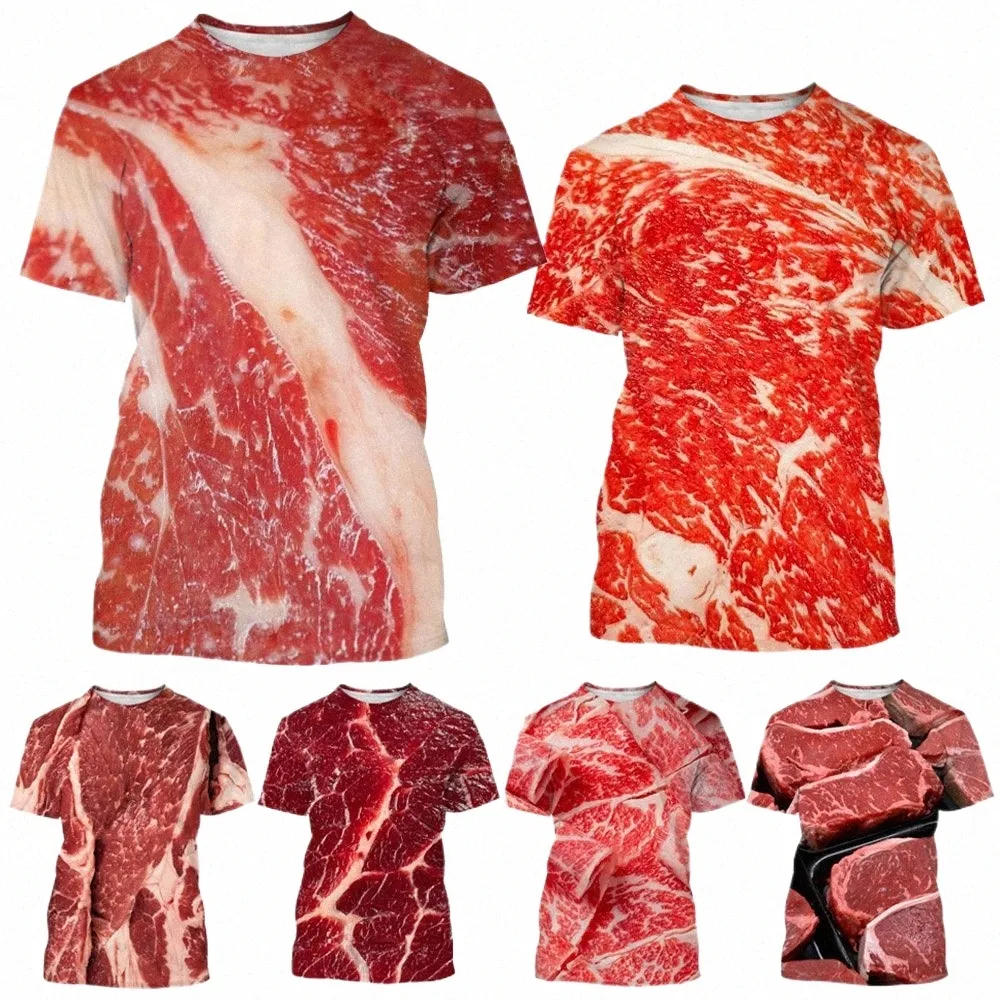 Neue Fi Lustige Frische Fleisch Rindfleisch 3D Druck T-shirt Männer und Frauen Casual Kurzarm Rundhals T-shirt Top x6zG #