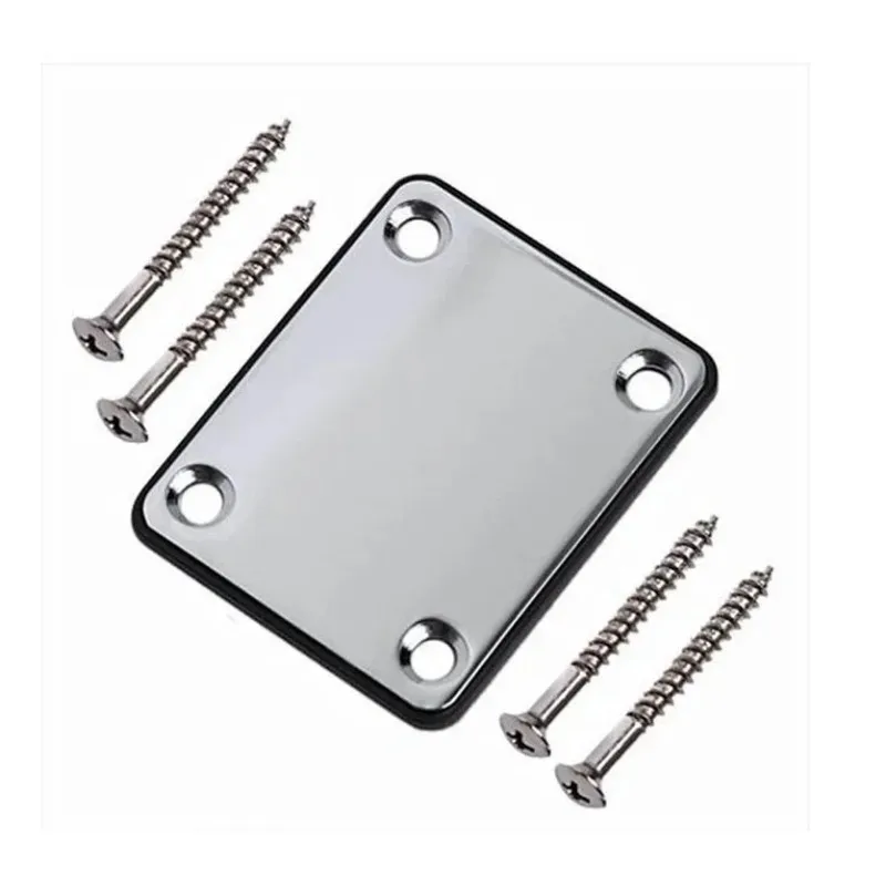 Universal Guitar Neck Plate with 4 Mounting Screws Deluxe Style Chrome Finish 4-bolt Neck Plate for Electric Guitar