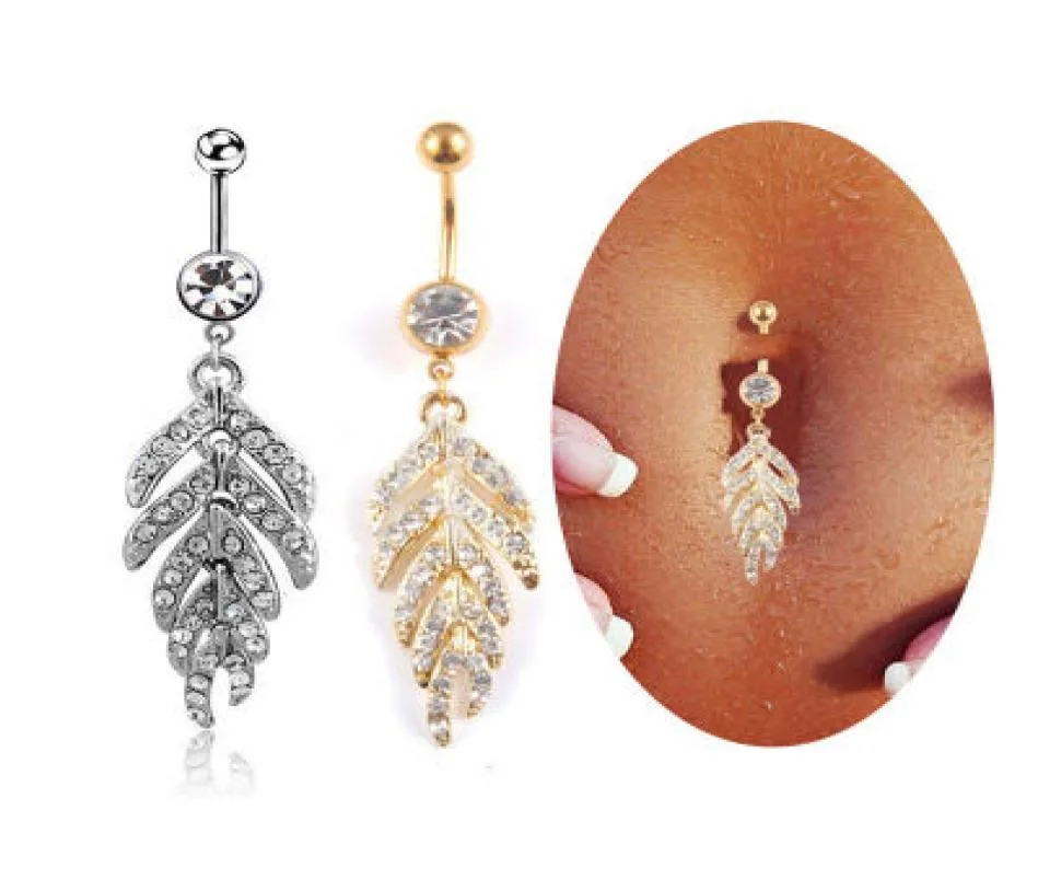 Piercing naval jóias folha umbigo anel sexy balançar barras de barriga botão ouro prata jóias corpo jóias2607505