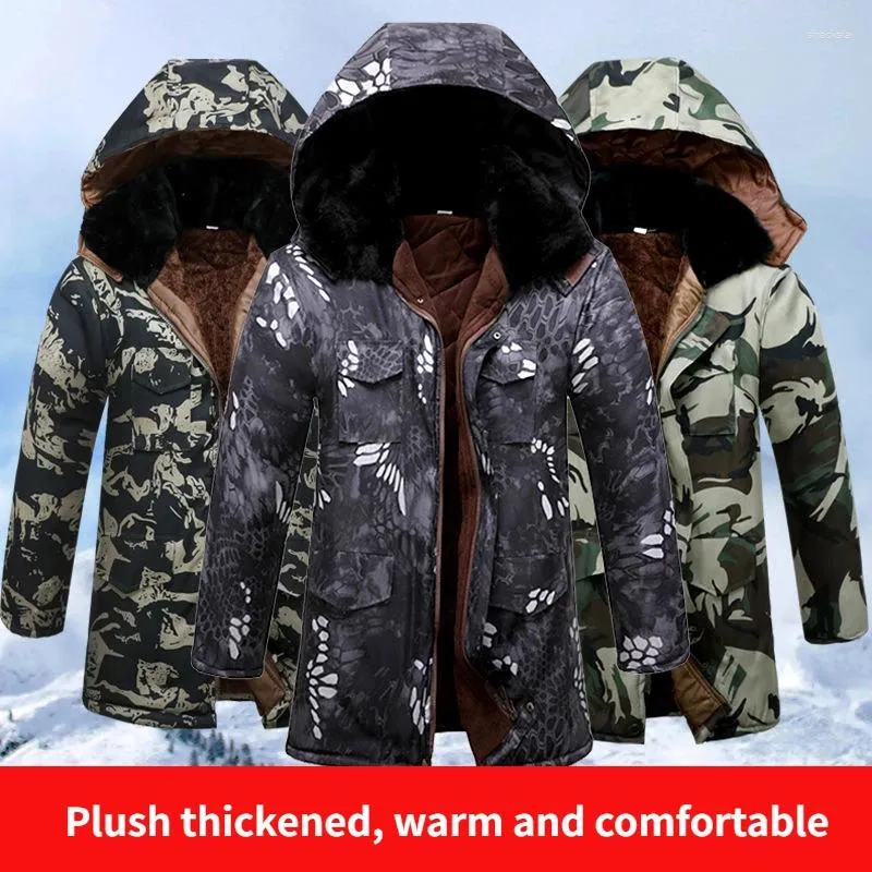 Jaquetas masculinas Overcoat Inverno Homens 2024 Camuflagem Ao Ar Livre Exército Grosso Lã Aquecida Jaqueta Pesada Militar Acolchoada com Chapéus Windbreaker Frio