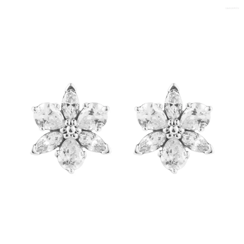 Studörhängen 2024 925 Sterling Silver Sparkling Herbarium Cluster For Women Jewelry Wedding Ear Brincos