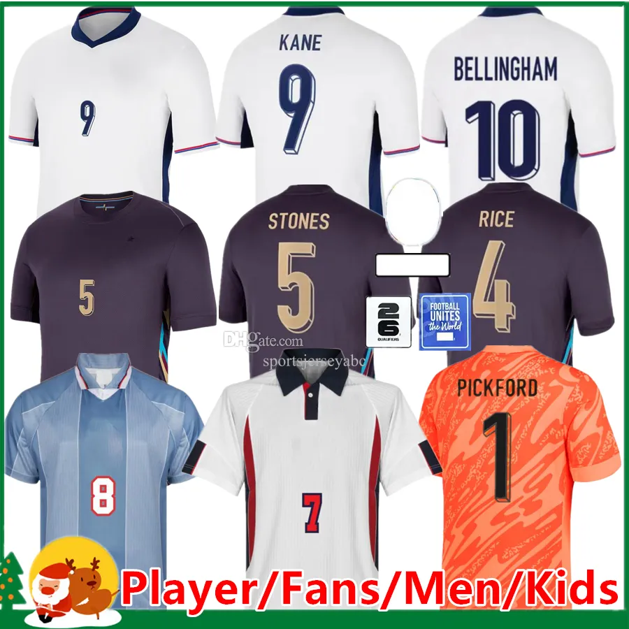 Jersey de futebol 24 25 Inglaterra Camisa Bellingham Rashford Kane 2024 EURO CUP 2025 Equipe nacional de futebol Home White Away Men Kit Women Women Saka Rice Foden S-4xl