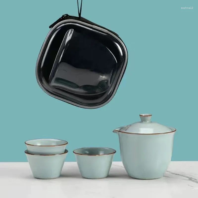 Teaware set reser keramisk te potten set kinesisk tekanna 1pot 3 koppar porslin tecup med infusör bärbar väska för utomhus el