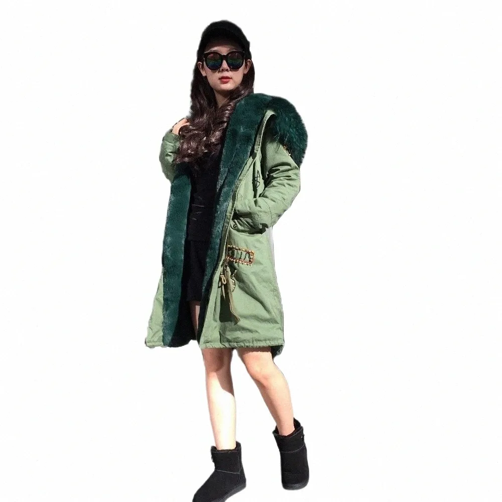 de Lg Парка с вышивкой Зимнее толстое теплое пальто Темно-зеленая куртка из искусственного меха для миссис и мистера o7bP#