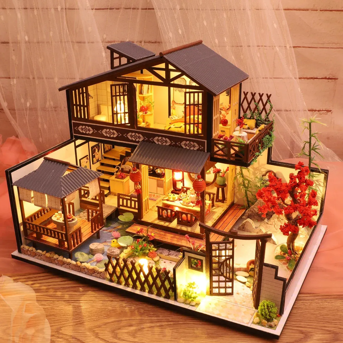 Maison de poupée Miniature bricolage assemblage bâtiment modèle Villa Kit Production de petite pièce jouets maison chambre décorations avec fourrure 240321