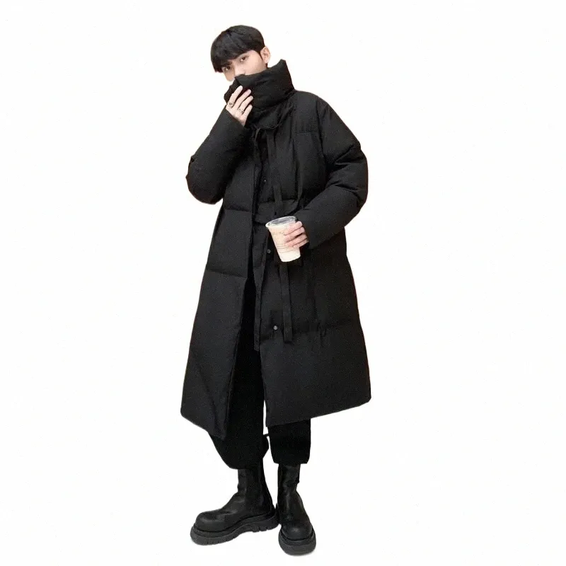 Vinterfast stativ krage LG Cott-Padded Coat Fi Men's Warm Loose High Street Kne-Length Parkas Male Clothes L4Uy#