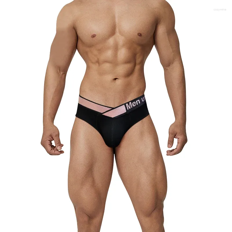 Cuecas Big V Belt Sexy Men Briefs Laser Gradiente Cintura Conforto Sem Costura Low-Rise Underwear