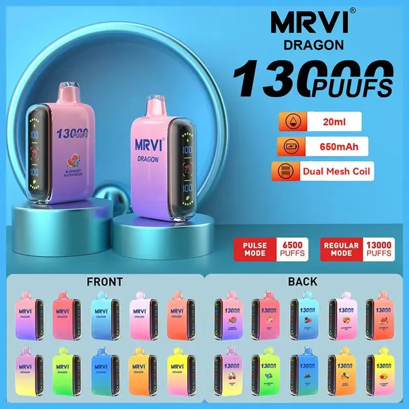 MRVI DRAGON 13000 13k Puffs Livraison gratuite Dispositif de vape de cigarette électronique jetable avec batterie rechargeable de 650 mAh Pod d'affichage de 20 ml 1300puff 6500 Affichage double mode