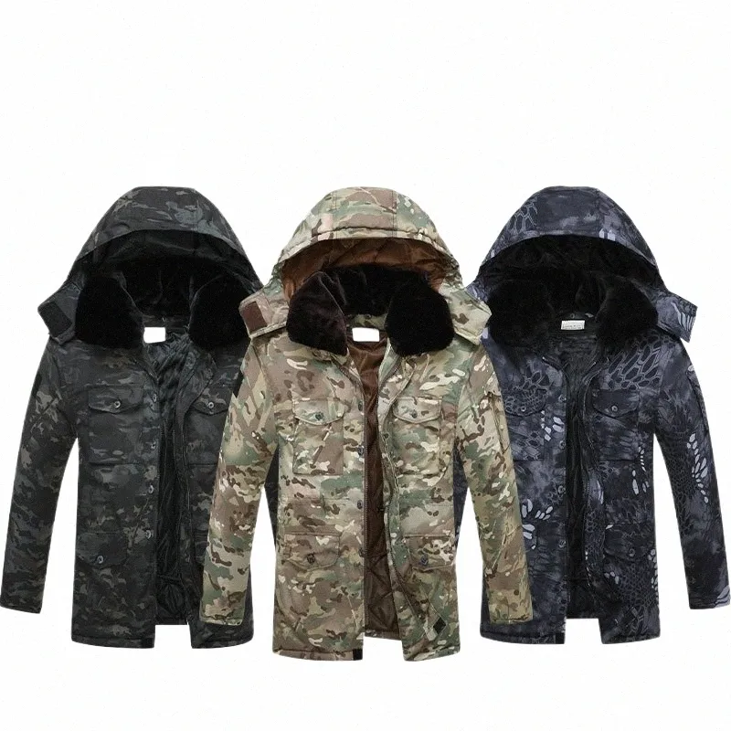 5 hombres invierno Camoue forro a prueba de frío Veet abrigo de algodón grueso mujeres viento impermeable chaqueta de cuello de piel desmontable con sombrero 84S2 #