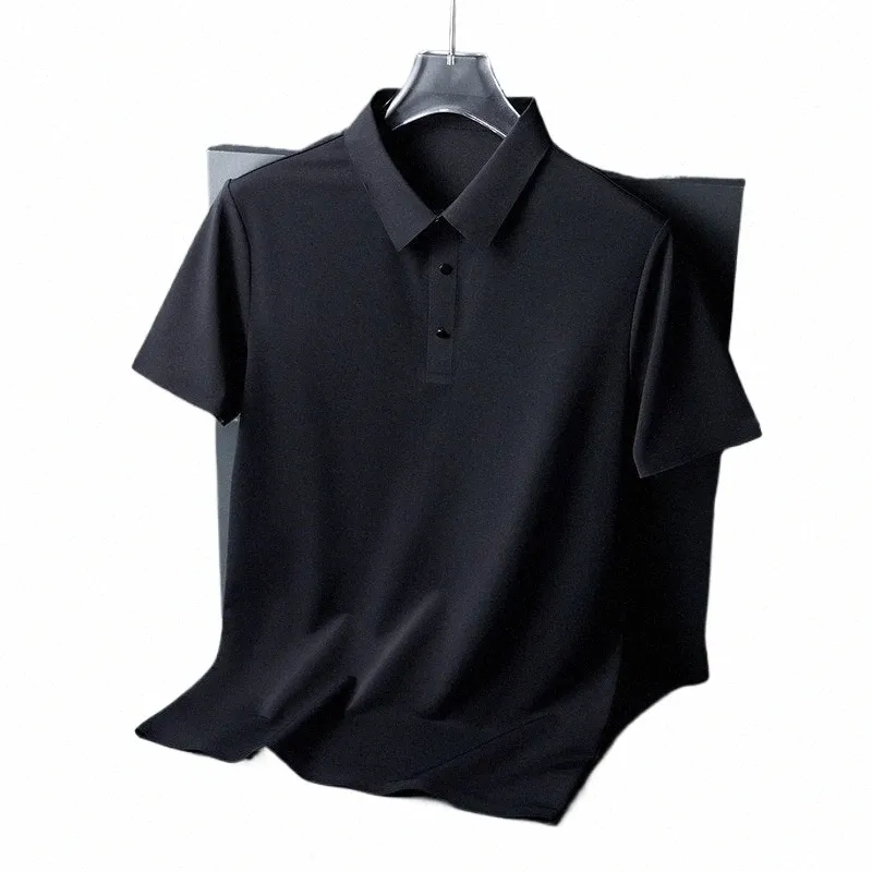 summer Ice Silk Polo Shirt High-End T-Shirt Solid Color New Half Sleeve N-Marking Casual Lapels Busin Thin Menswear P4Ym#