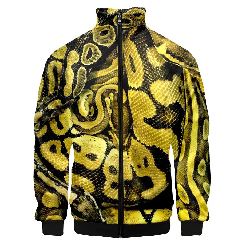 Mens Snake Skin Zip Up Hoodie: Green 3D Harajuku Oversized Jacket