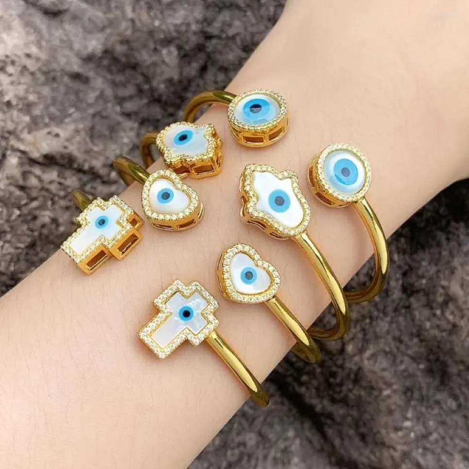 Bangle Fine placcato oro 18 carati Blue Eye bracciali aperti regolabili goccia d'acqua conchiglia bianca 2022 tendenza amore cuore croce gioielli322c