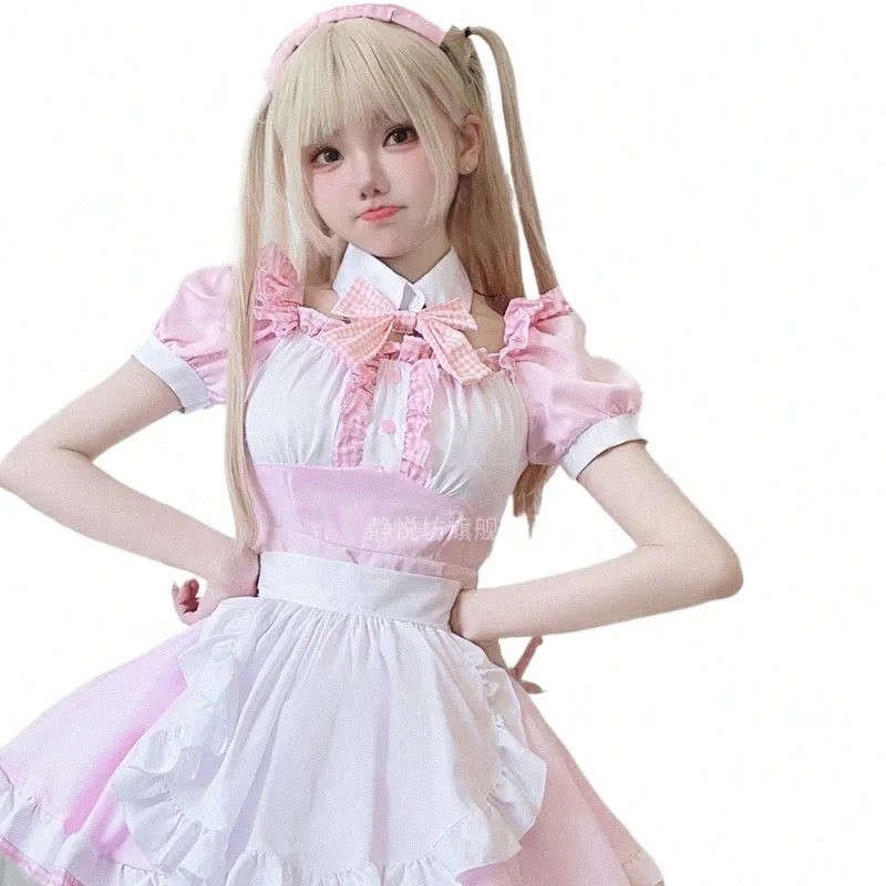 oktoberfest Plus Size Maid Cosplay Sweet Lolita Lovely Kitten Pink Dr Sevika Uniform Cafe Suit 4piece Clothing d2dK #