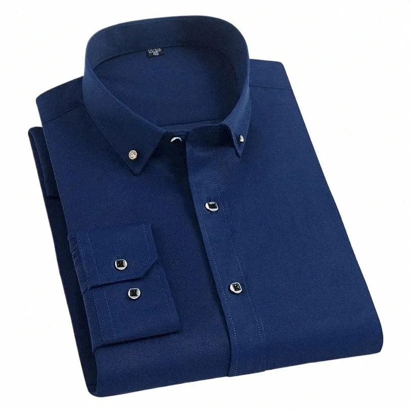 Męska koszulka z rękawów LG Dr Casual Solid Color Rutynowa Rutyna Projekt Busin Męskie koszule społeczne dla mężczyzn biały czarny niebieski granatowy t8ff#