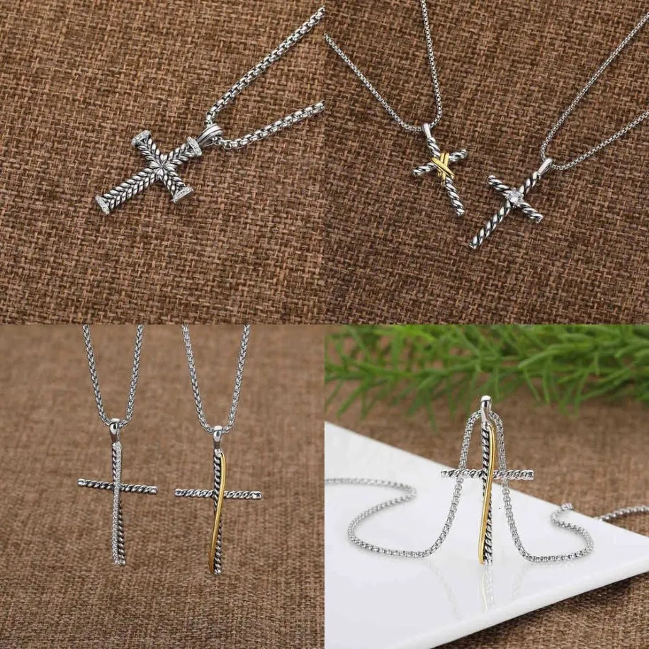 18K plaqué or 50cm longueur collier de créateur argent croix chaîne pendentif colliers designers classique mode fille femmes fine luxur234p