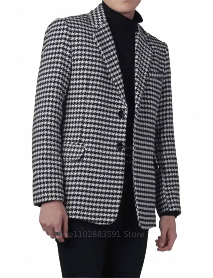 Blazer pour hommes Plaid Deux Butts Busin Costume Veste Encoche Revers Veste Homme Blazer Uniquement En Stock Taille XS-5XL g4op #