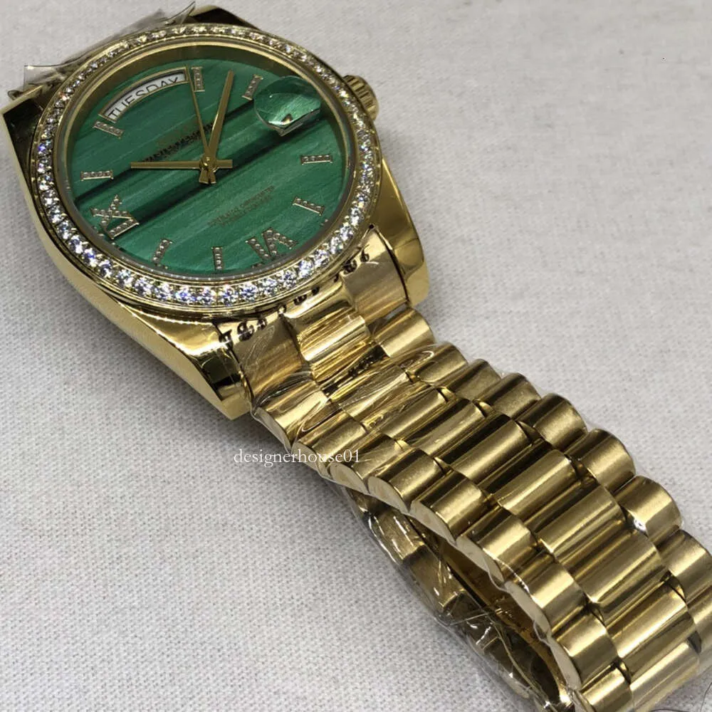 Designer relógios de alta qualidade clássico automático log log pérola ouro três linhas relógio mecânico verde rr001