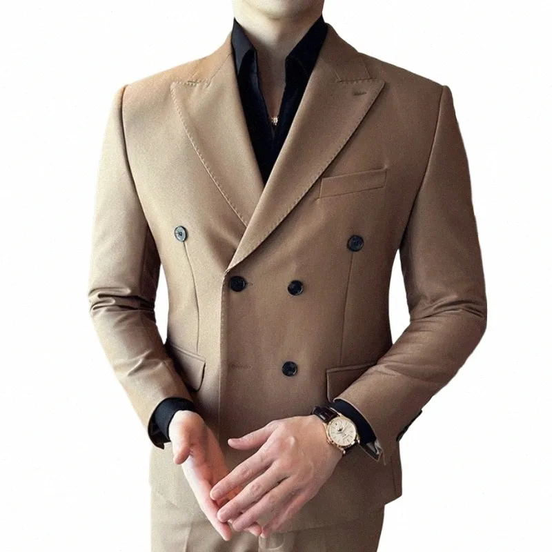 Style britannique Double boutonnage Hommes Blazers 2023 Automne Casual Busin Vestes Hommes Vêtements Bureau Social Mariage Dr Manteau 2024 o92h #