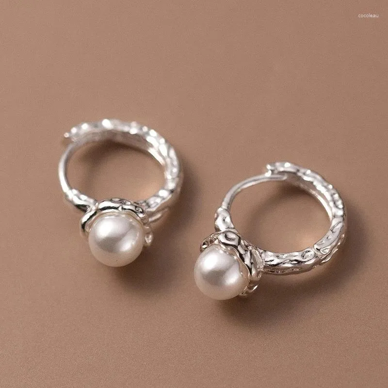 Creolen Vintage Damen synthetische Perle Mode personalisierte unregelmäßige geometrische Sterling Silber Schmuck Partygeschenke