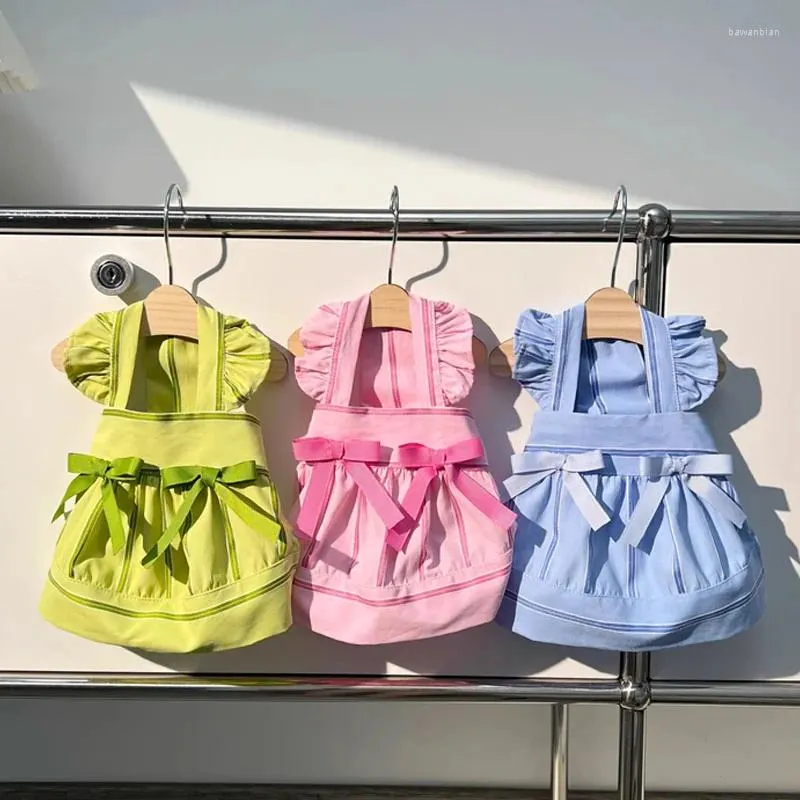 Vêtements pour chiens coréens couleur douce vêtements pour animaux de compagnie printemps rose bleu vert chiot vêtements mignon arc fronde robe de princesse pour petit moyen