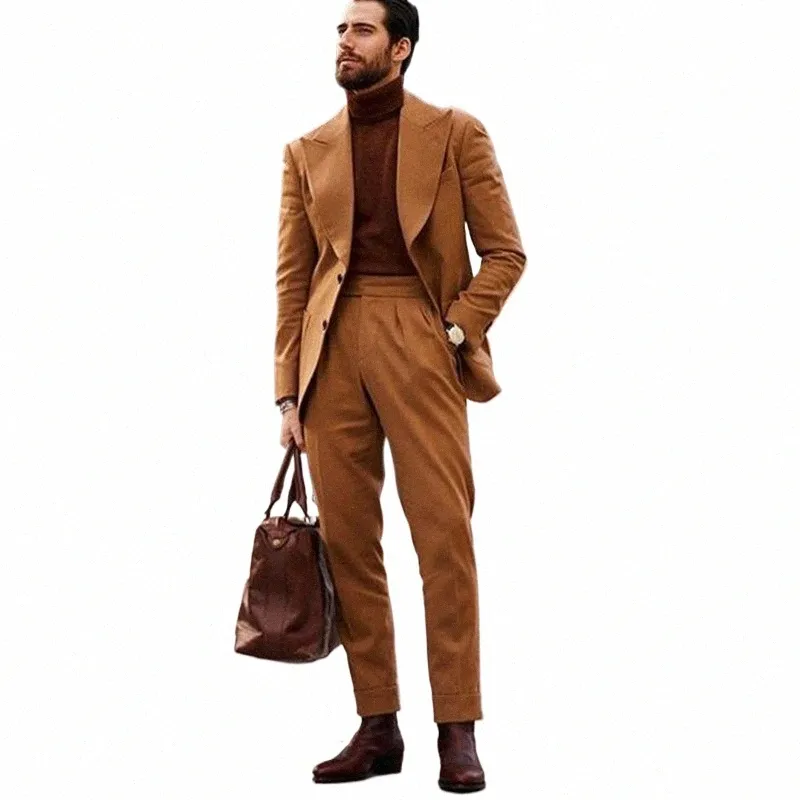 brown Men Suits Peaked Lapel Single Breasted Busin Suit Blazer Jacket Men Tuxedos Groom Wedding Clothes 2 Piece Coat+Pants C32l#